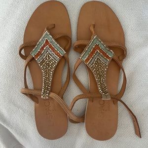 Beaded Leather sandals NEVER WORN